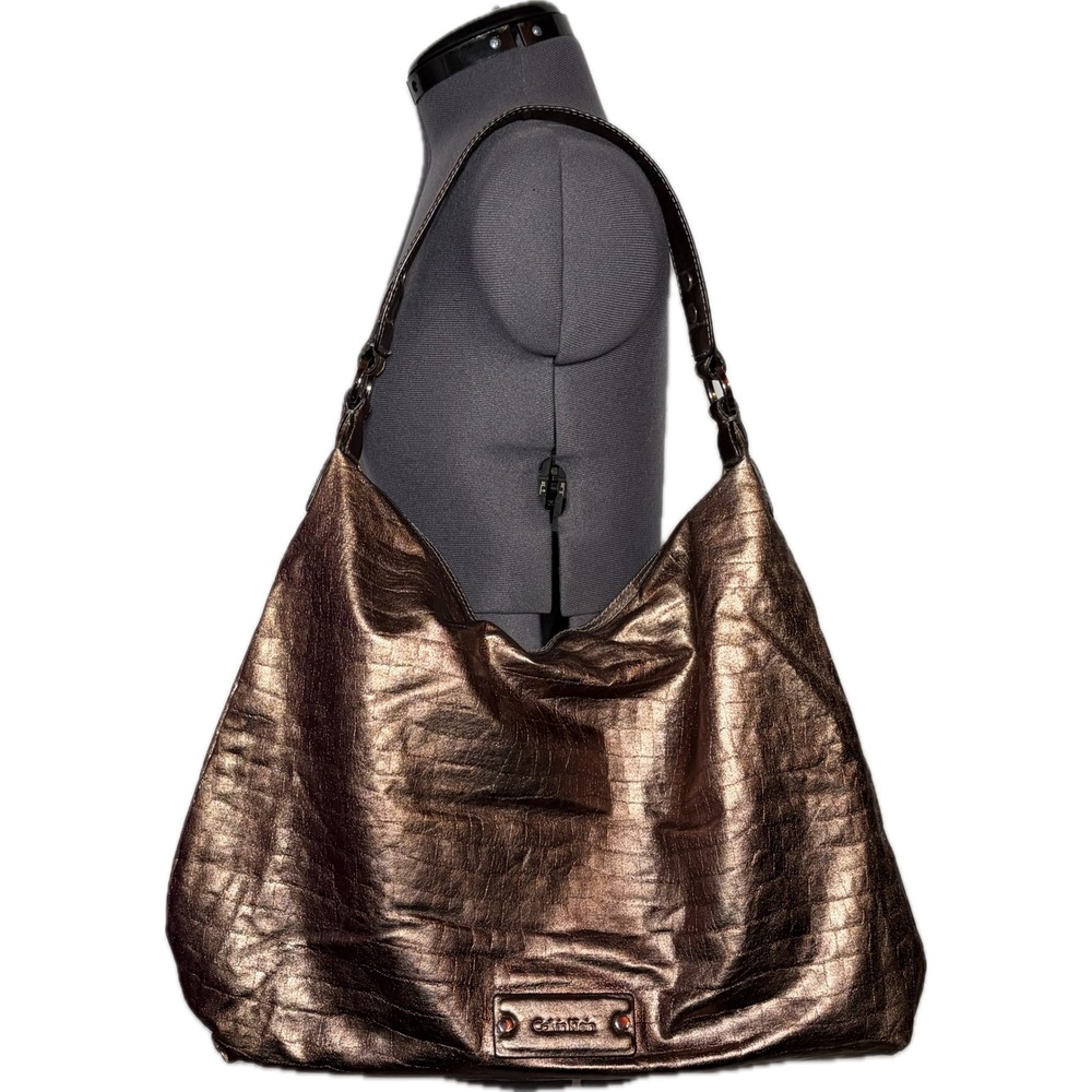 Vtg Y2K Calvin Klein Bronze Metallic Hobo Shoulder Bag Slouchy Boho Large Purse